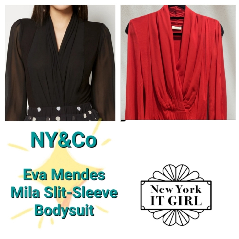 Eva Mendes Mila Slit-Sleeve Bodysuit Red
